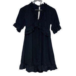 NEW! Purple Snow Black Ruffle V-Neck Knee Length Dress Size Large